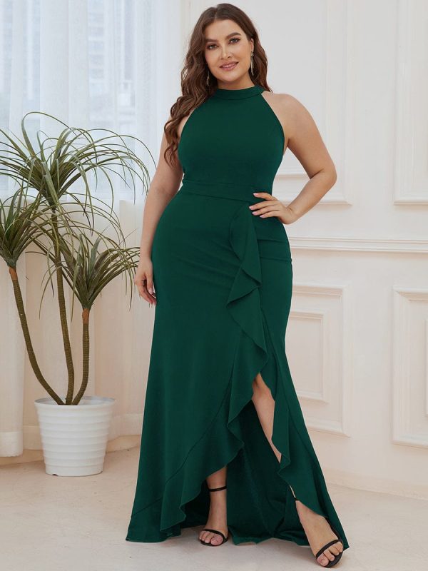Elegant Halter Neck Sleeveless Pencil Evening Gown - Image 73