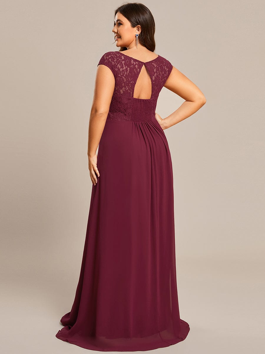 Elegant Lace & Chiffon Plus Size Evening Gown with Cap Sleeves - Image 7
