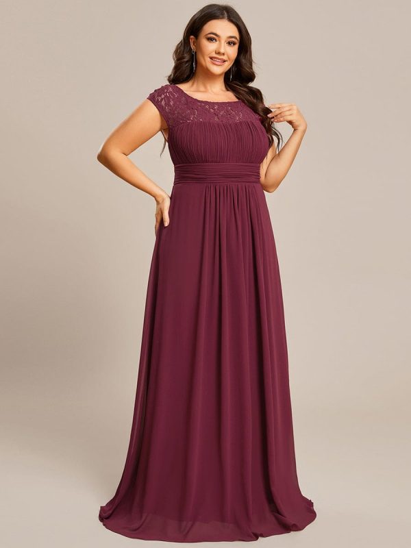 Elegant Lace & Chiffon Plus Size Evening Gown with Cap Sleeves - Image 8