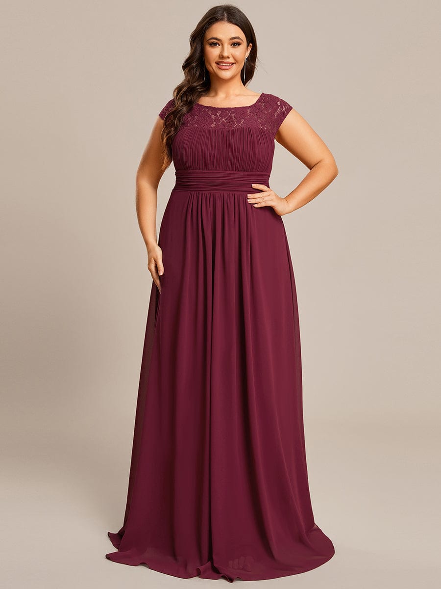 Elegant Lace & Chiffon Plus Size Evening Gown with Cap Sleeves - Image 6