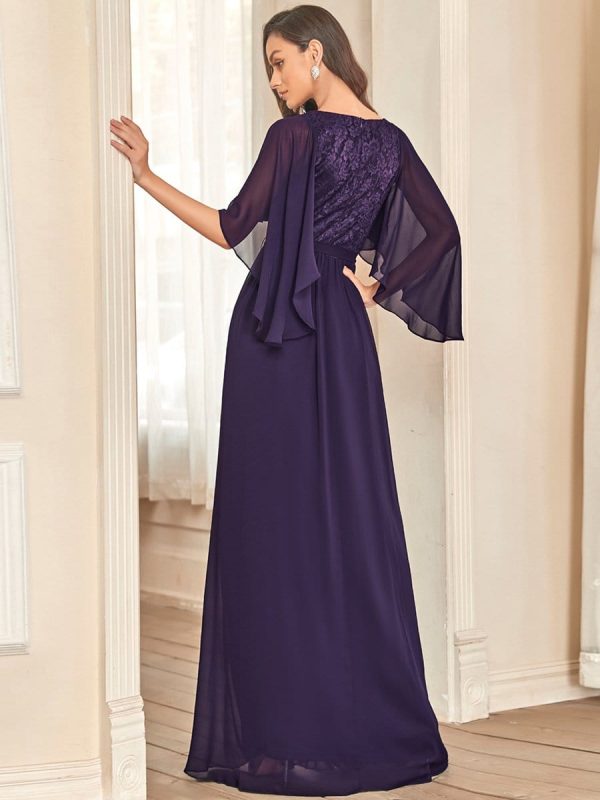 Elegant Lace Detail Deep V Neck Evening Gown - Image 2