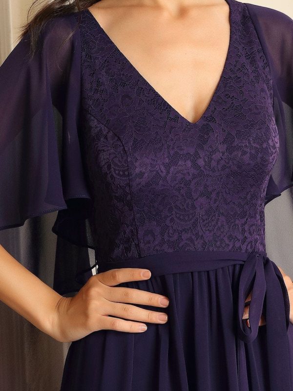 Elegant Lace Detail Deep V Neck Evening Gown - Image 5