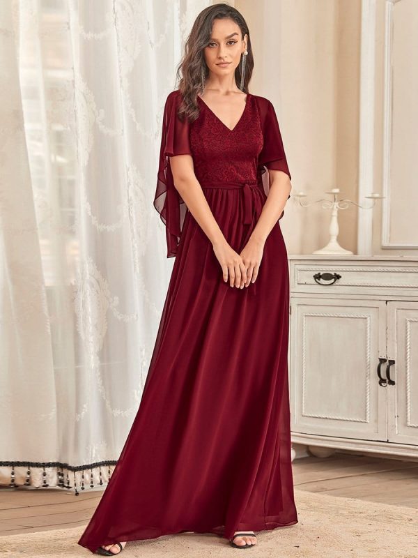 Elegant Lace Detail Deep V Neck Evening Gown - Image 10