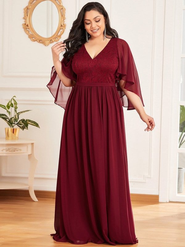 Elegant Lace Detail Deep V Neck Evening Gown - Image 14