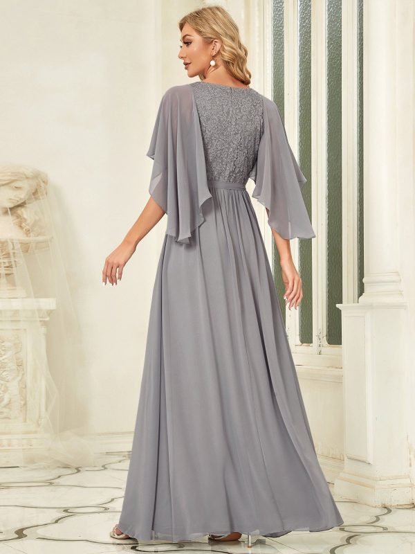 Elegant Lace Detail Deep V Neck Evening Gown - Image 22