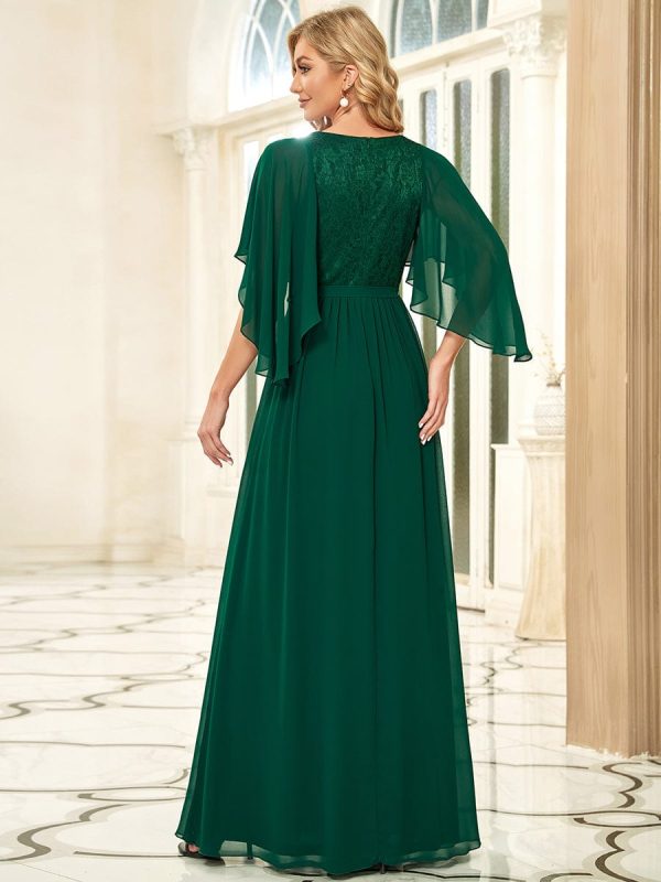 Elegant Lace Detail Deep V Neck Evening Gown - Image 28