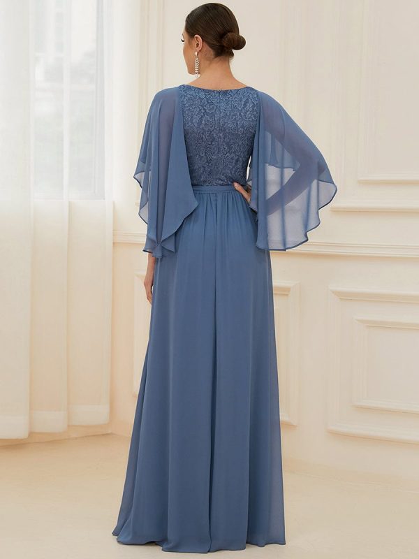 Elegant Lace Detail Deep V Neck Evening Gown - Image 33