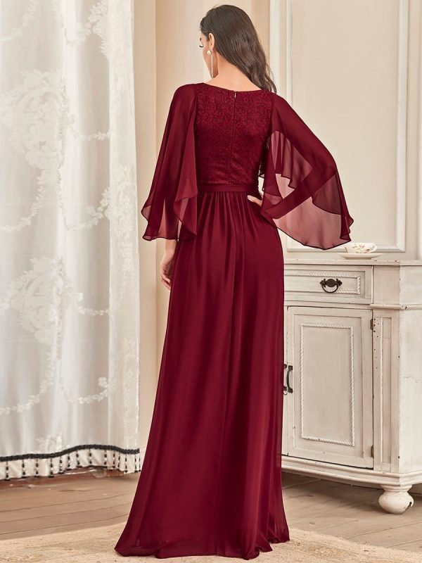 Elegant Lace Detail Deep V Neck Evening Gown - Image 7