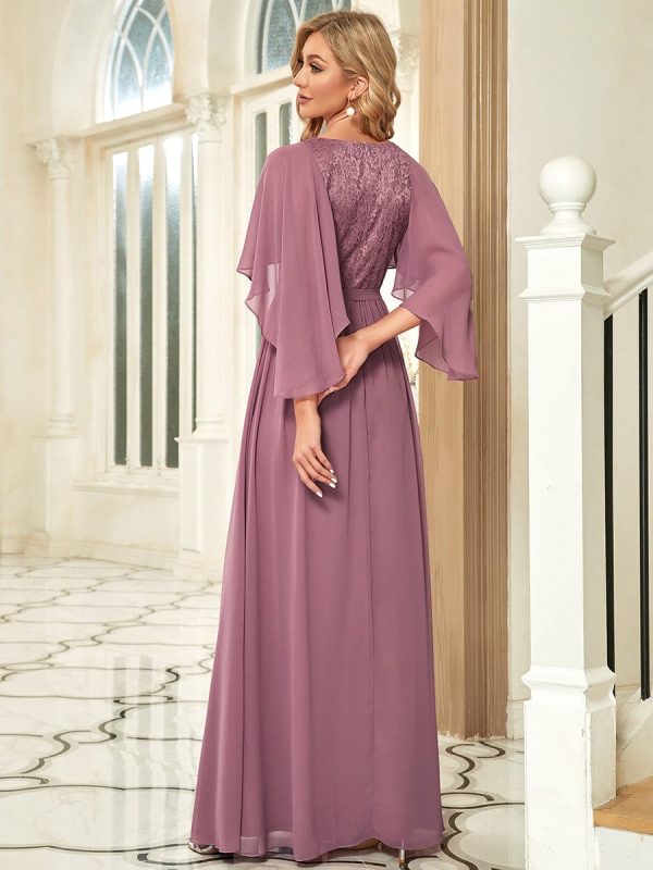 Elegant Lace Detail Deep V Neck Evening Gown - Image 19