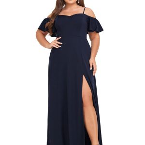 Elegant Off-Shoulder A-Line Sleeveless Knitted Evening Gown