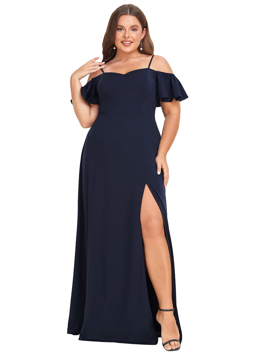 Elegant Off-Shoulder A-Line Sleeveless Knitted Evening Gown - Image 4