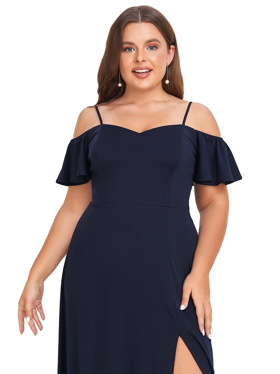Elegant Off-Shoulder A-Line Sleeveless Knitted Evening Gown - Image 5