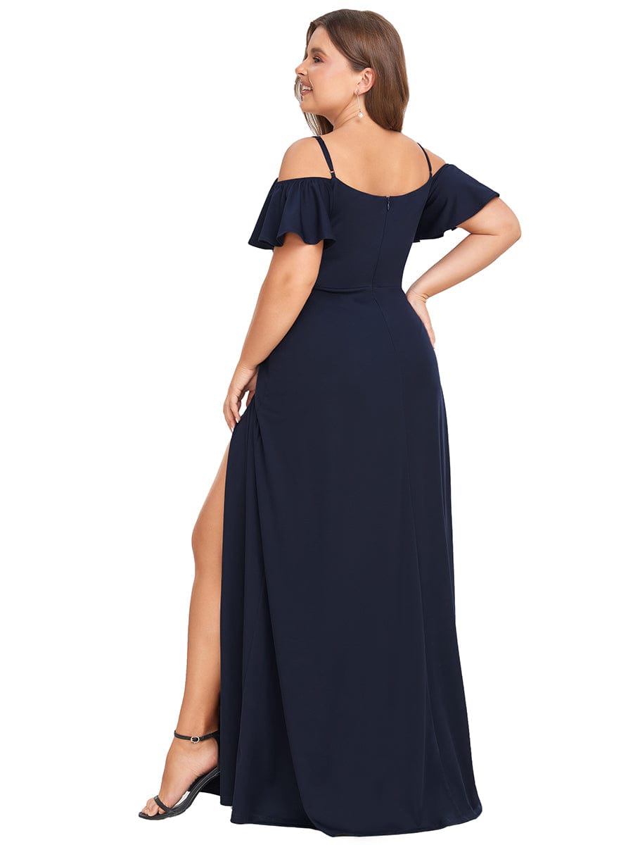 Elegant Off-Shoulder A-Line Sleeveless Knitted Evening Gown - Image 2