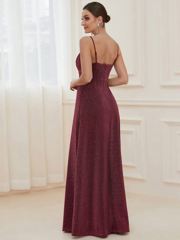 Elegant Pleated Spaghetti Strap Evening Gown - Image 2