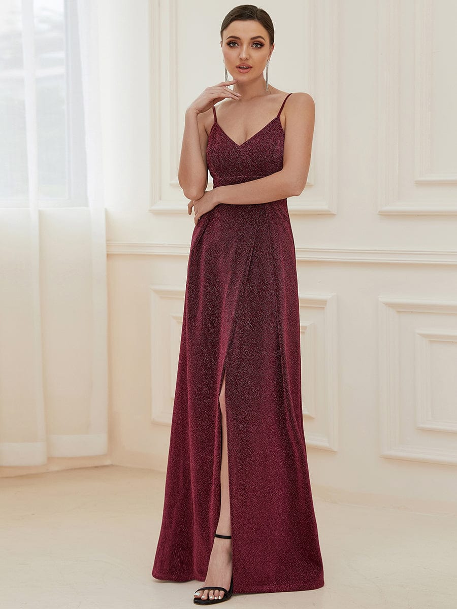Elegant Pleated Spaghetti Strap Evening Gown - Image 3
