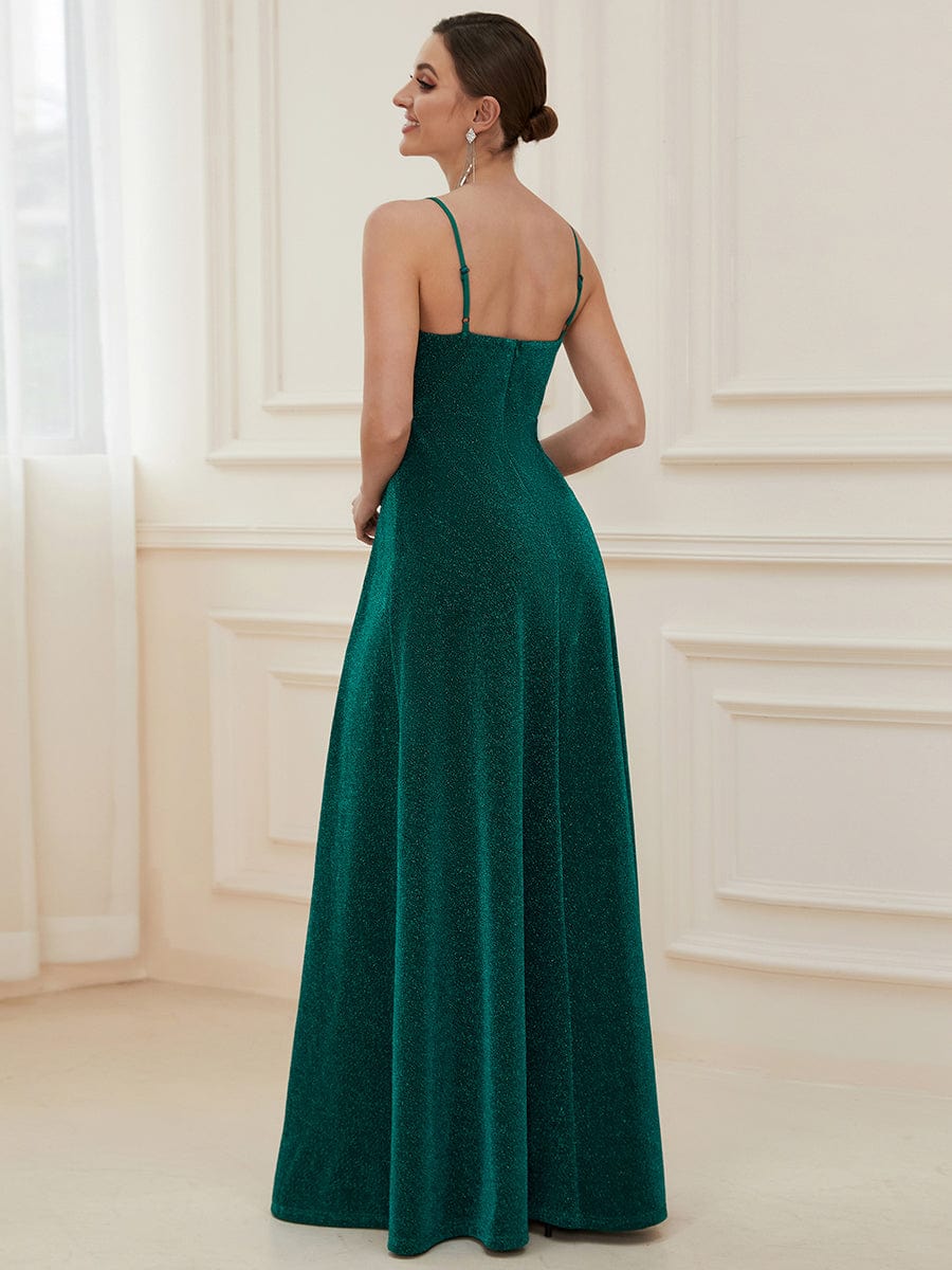 Elegant Pleated Spaghetti Strap Evening Gown - Image 9