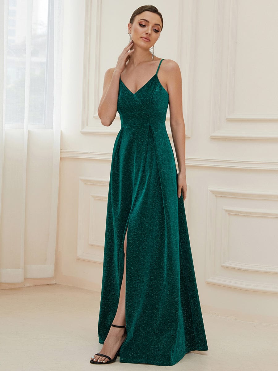 Elegant Pleated Spaghetti Strap Evening Gown - Image 15