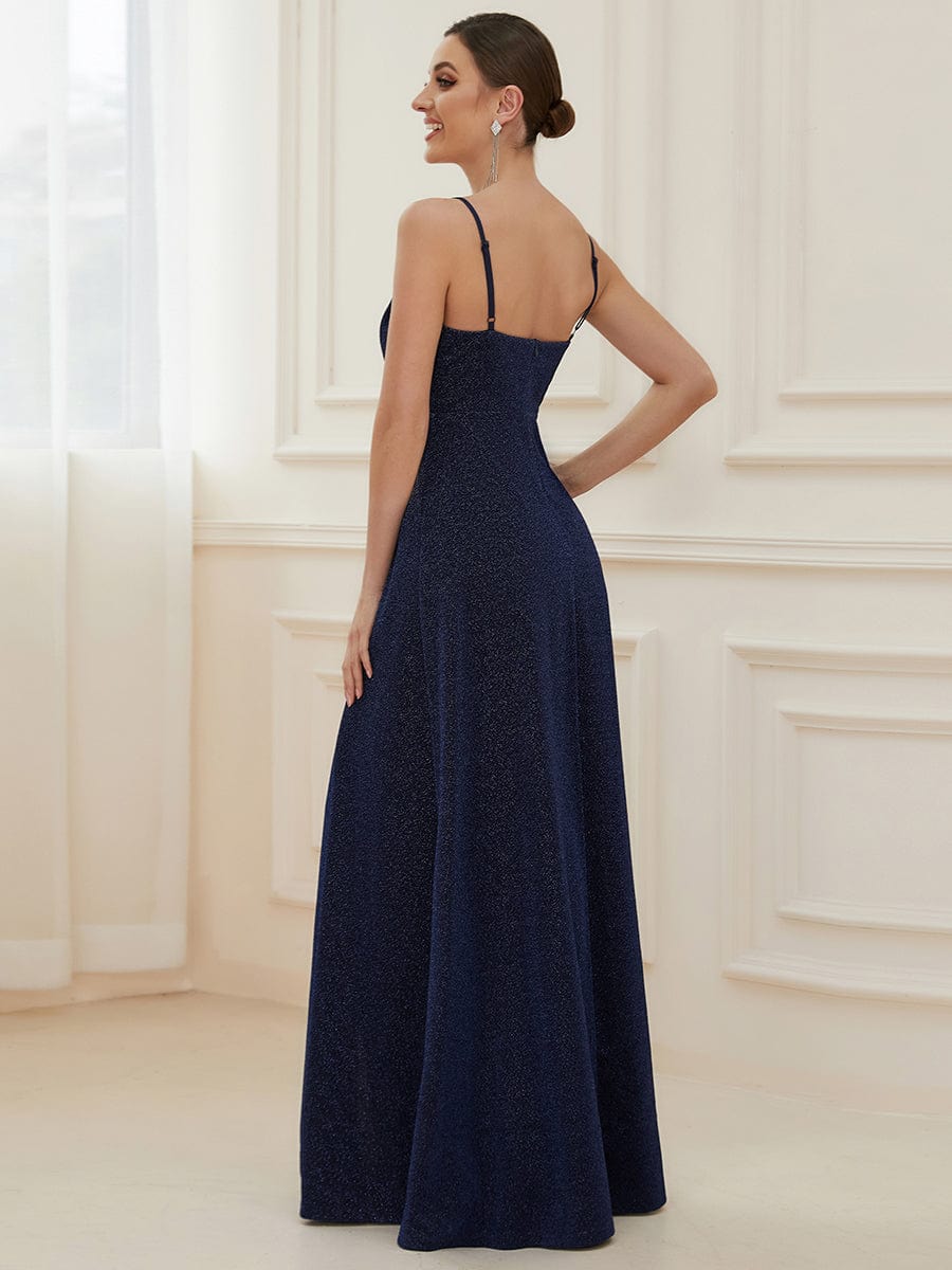 Elegant Pleated Spaghetti Strap Evening Gown - Image 17