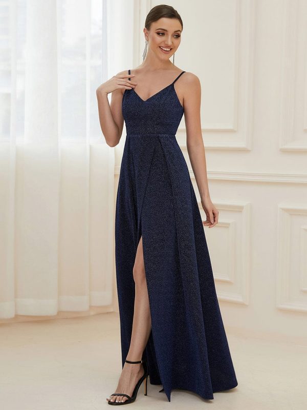 Elegant Pleated Spaghetti Strap Evening Gown - Image 18