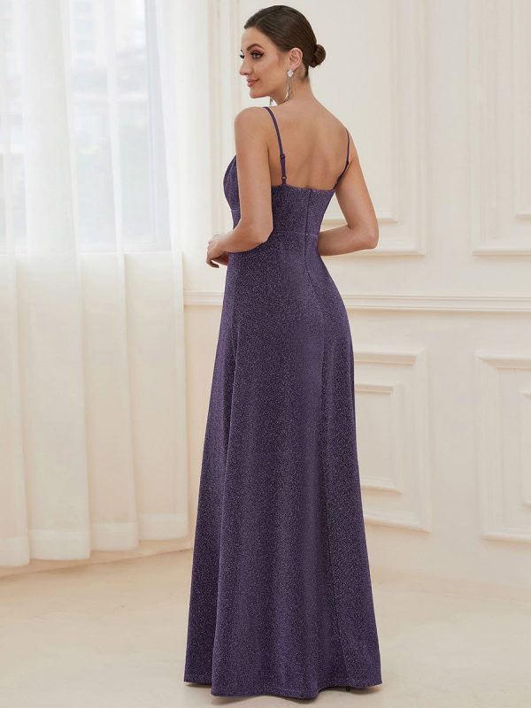Elegant Pleated Spaghetti Strap Evening Gown - Image 30
