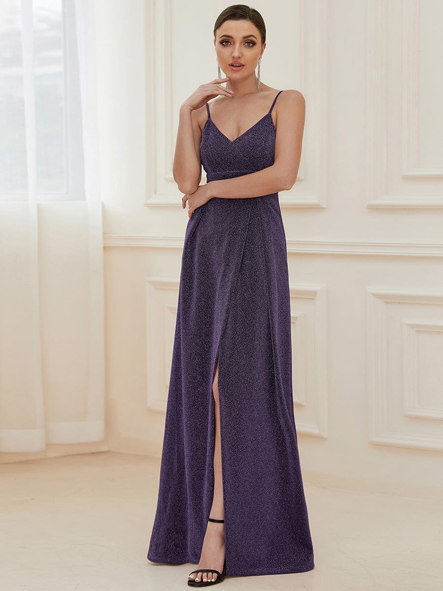 Elegant Pleated Spaghetti Strap Evening Gown - Image 33