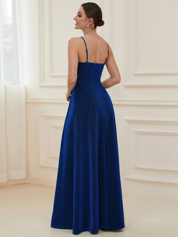 Elegant Pleated Spaghetti Strap Evening Gown - Image 34