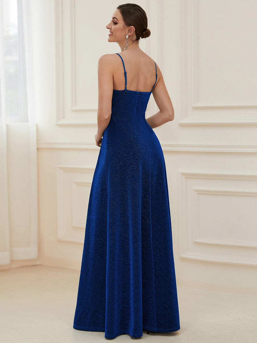 Elegant Pleated Spaghetti Strap Evening Gown - Image 34