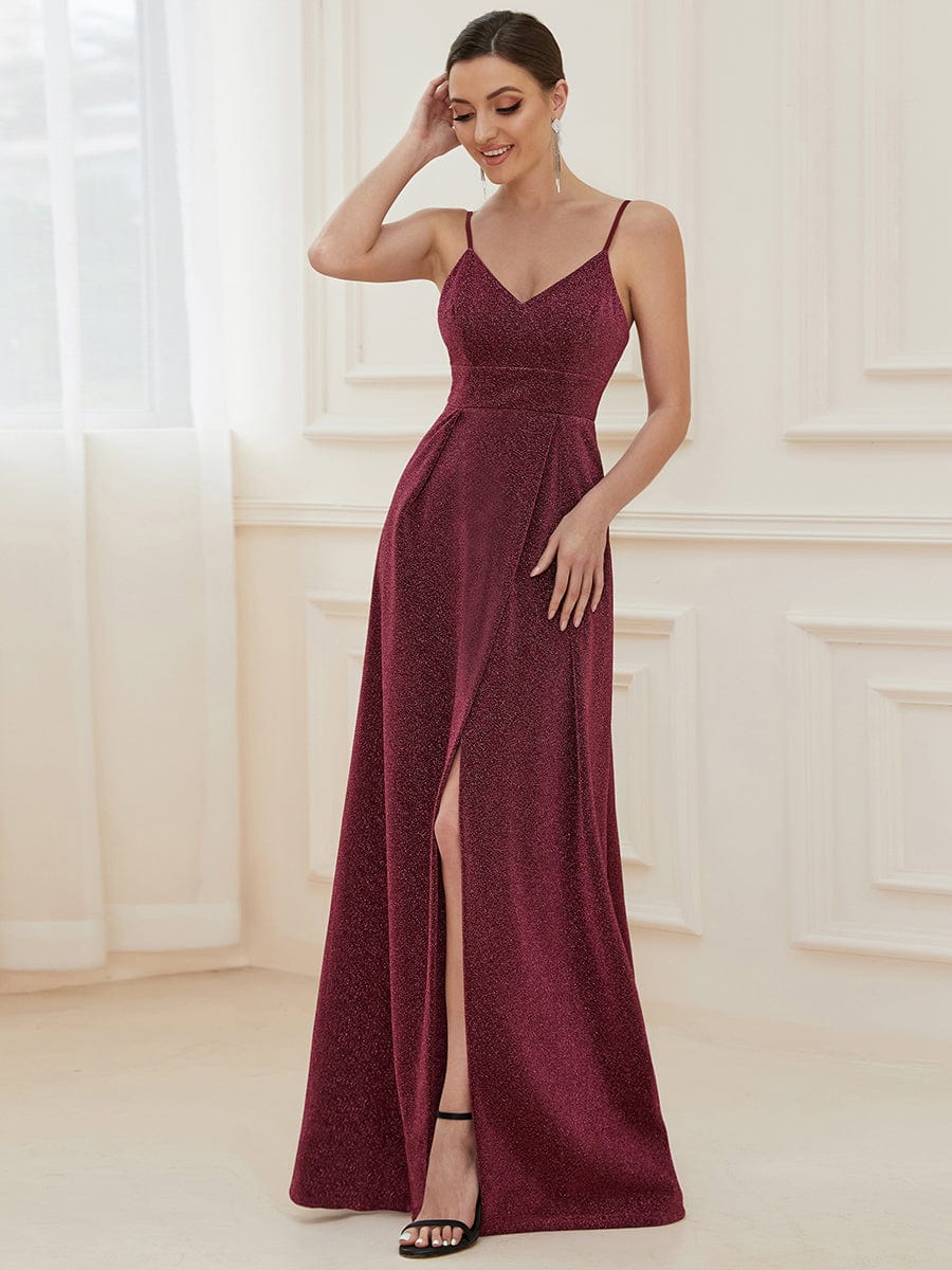 Elegant Pleated Spaghetti Strap Evening Gown - Image 4