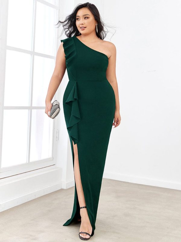 Elegant Plus Size Asymmetrical Shoulder Pencil Cocktail Gowns - Image 9