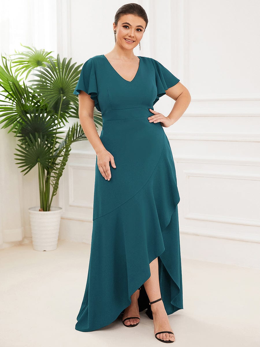 Elegant Plus Size Deep V-Neck Evening Dress with Ruffles Sleeves - Image 22