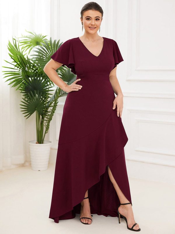 Elegant Plus Size Deep V-Neck Evening Dress with Ruffles Sleeves - Image 13