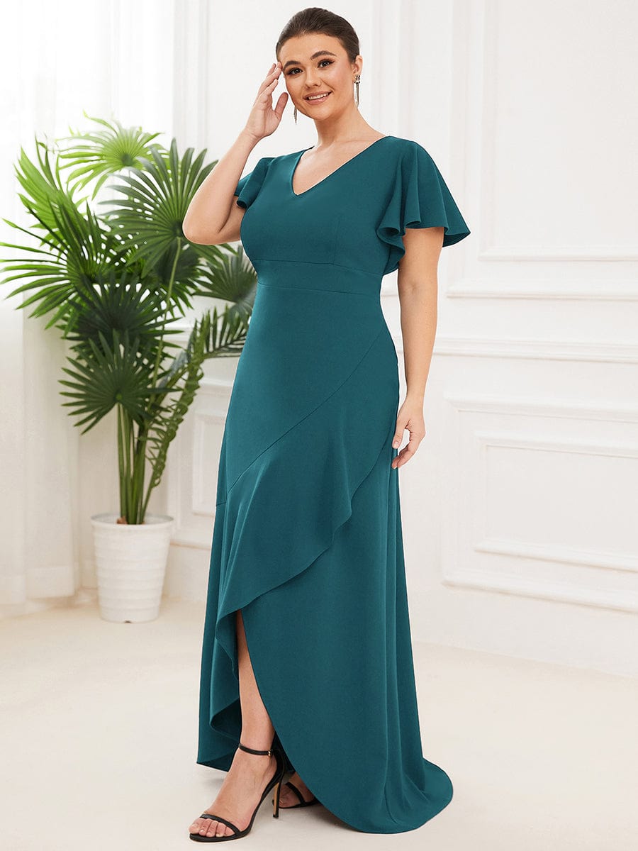 Elegant Plus Size Deep V-Neck Evening Dress with Ruffles Sleeves - Image 30