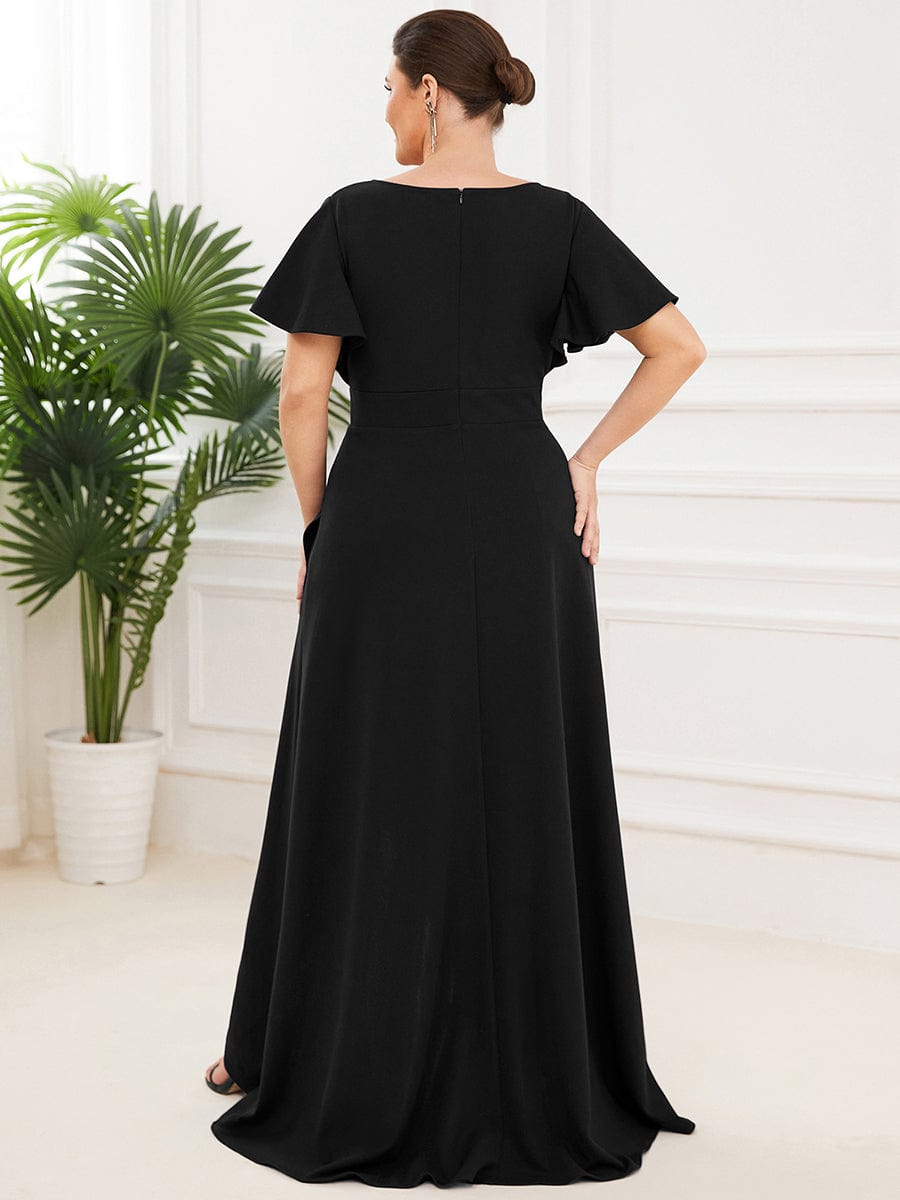 Elegant Plus Size Deep V-Neck Evening Dress with Ruffles Sleeves - Image 7