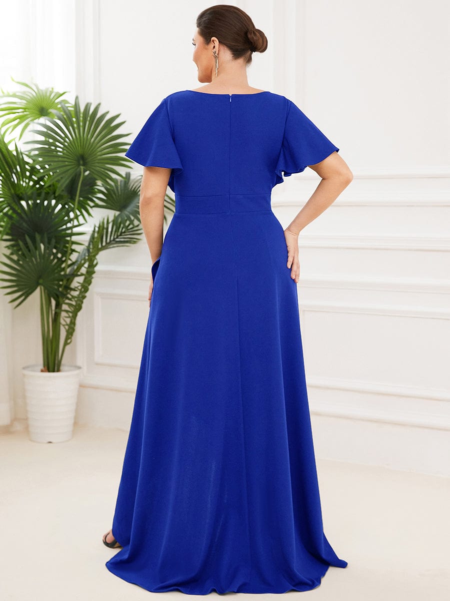 Elegant Plus Size Deep V-Neck Evening Dress with Ruffles Sleeves - Image 24