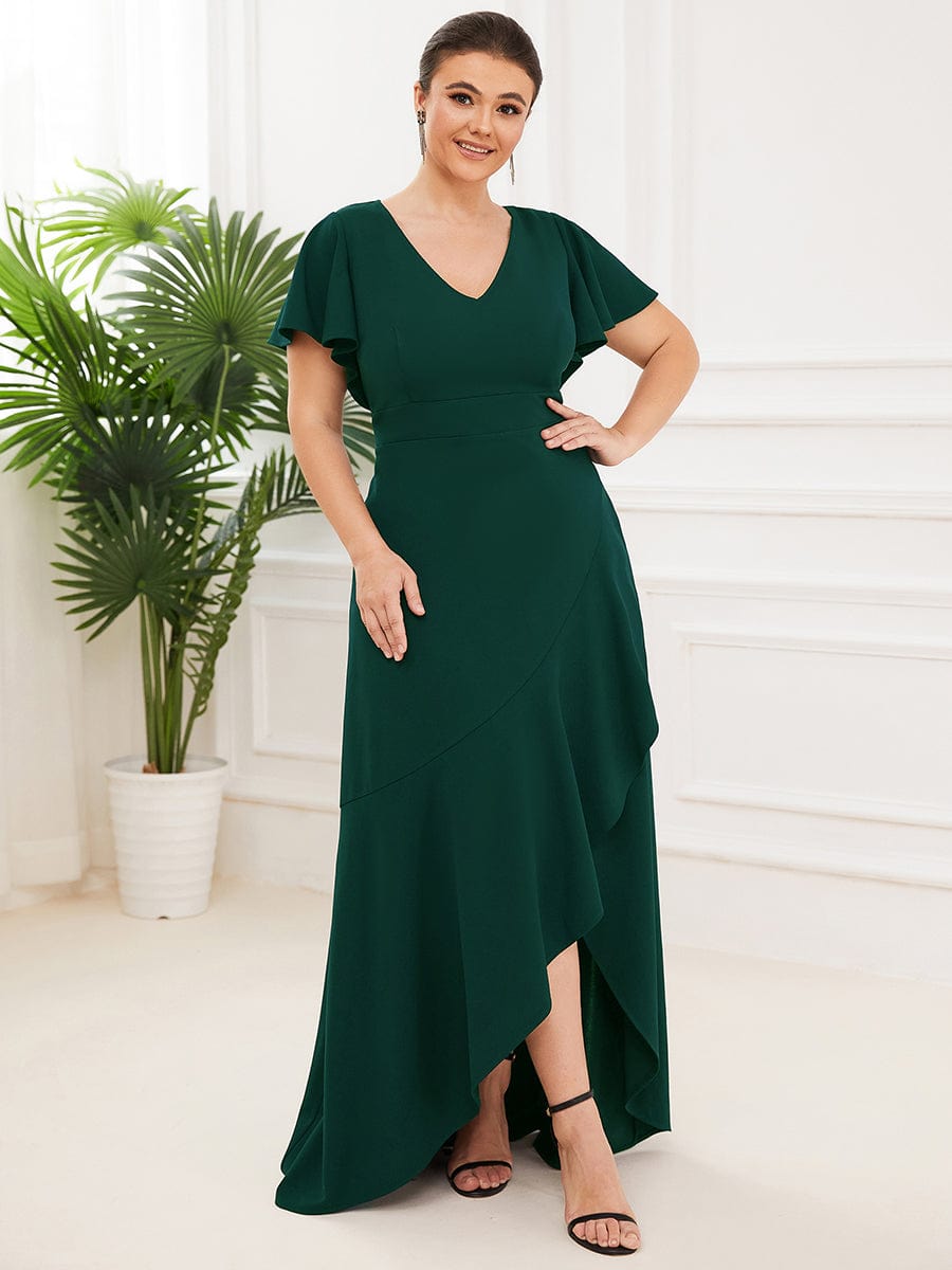 Elegant Plus Size Deep V-Neck Evening Dress with Ruffles Sleeves - Image 16