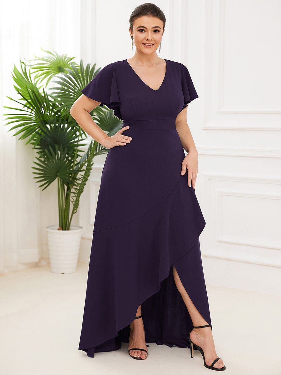 Elegant Plus Size Deep V-Neck Evening Dress with Ruffles Sleeves - Image 33