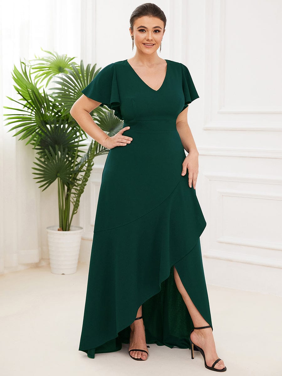 Elegant Plus Size Deep V-Neck Evening Dress with Ruffles Sleeves - Image 18