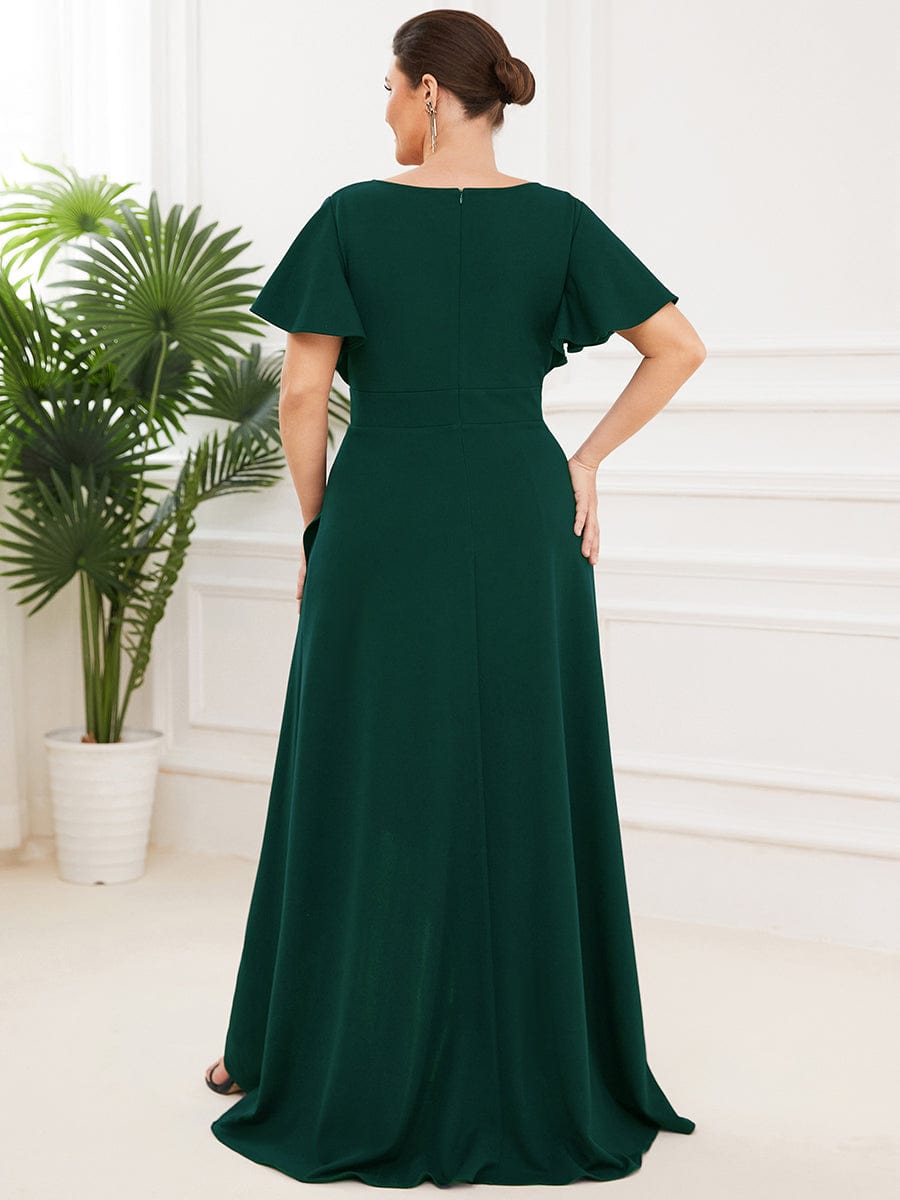 Elegant Plus Size Deep V-Neck Evening Dress with Ruffles Sleeves - Image 17