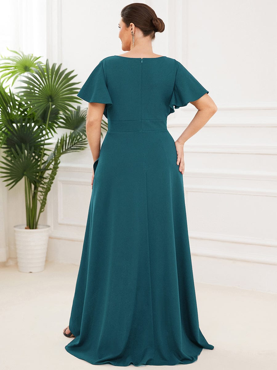 Elegant Plus Size Deep V-Neck Evening Dress with Ruffles Sleeves - Image 28