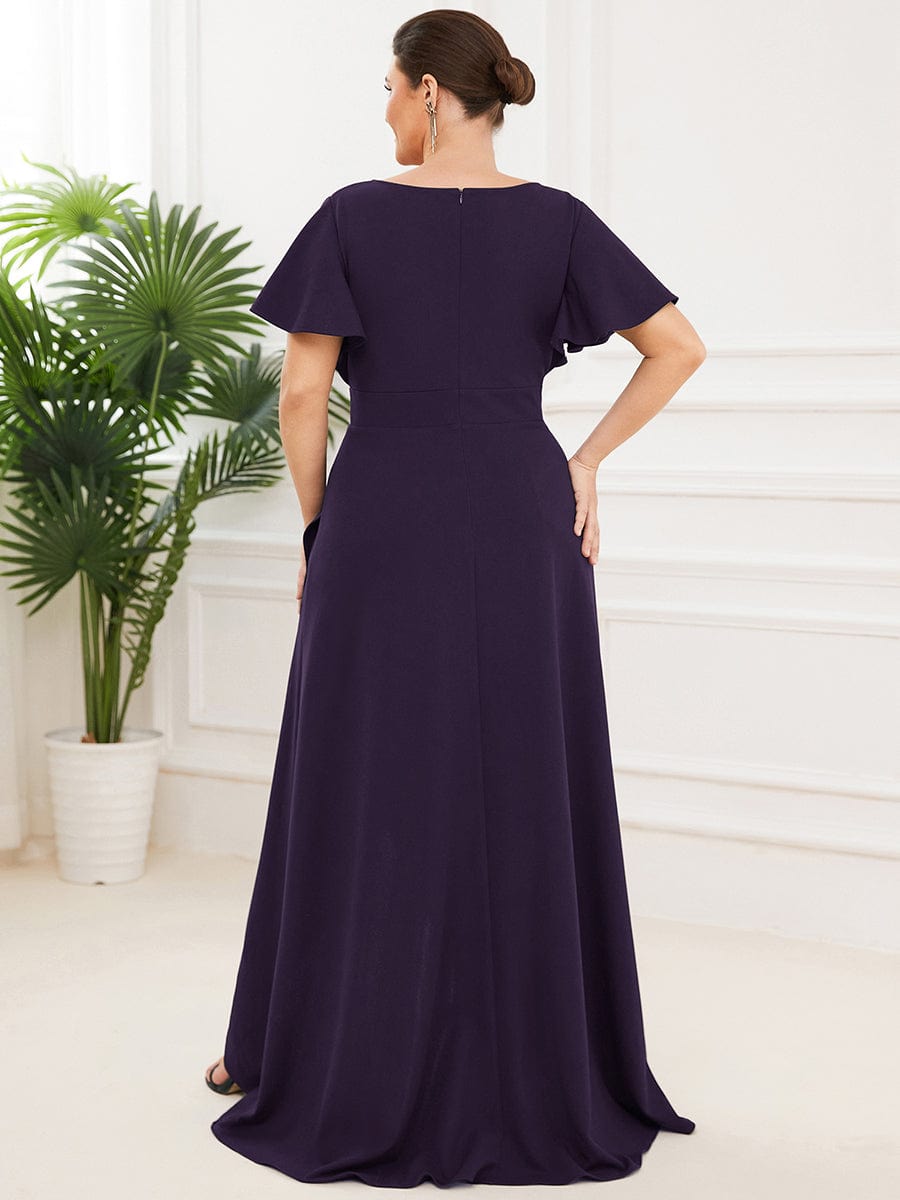 Elegant Plus Size Deep V-Neck Evening Dress with Ruffles Sleeves - Image 32