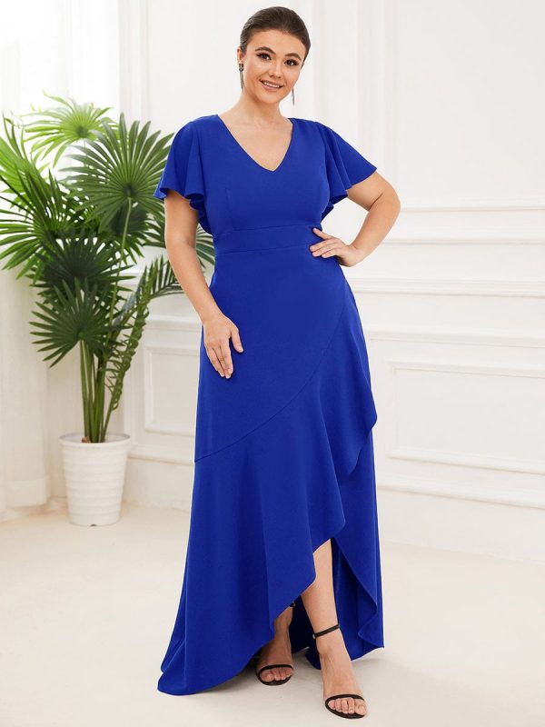 Elegant Plus Size Deep V-Neck Evening Dress with Ruffles Sleeves - Image 21