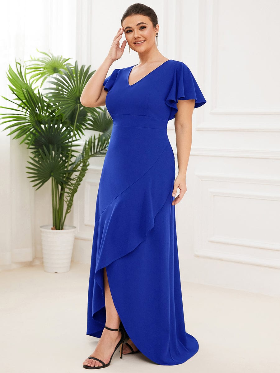 Elegant Plus Size Deep V-Neck Evening Dress with Ruffles Sleeves - Image 26