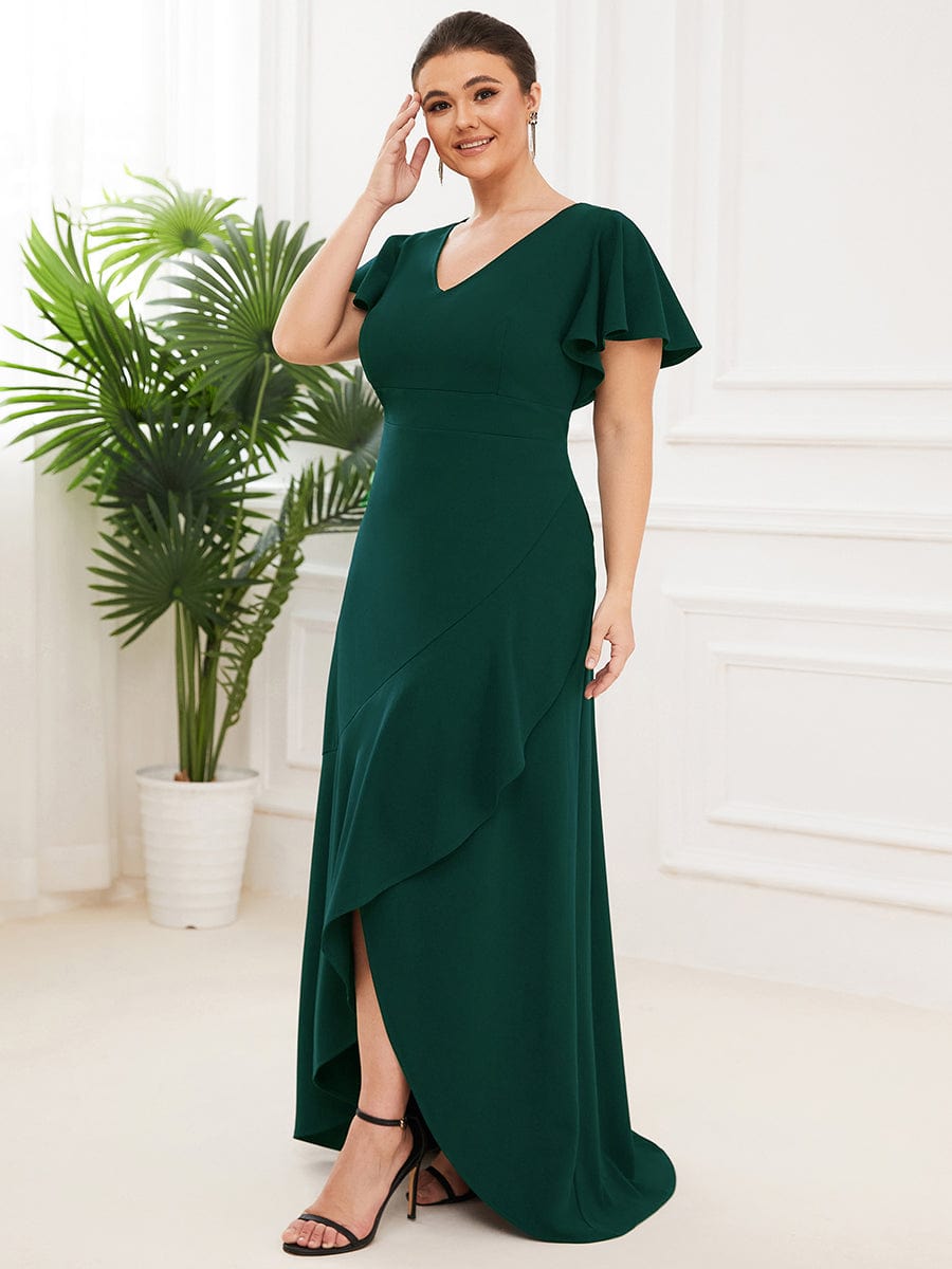 Elegant Plus Size Deep V-Neck Evening Dress with Ruffles Sleeves - Image 19