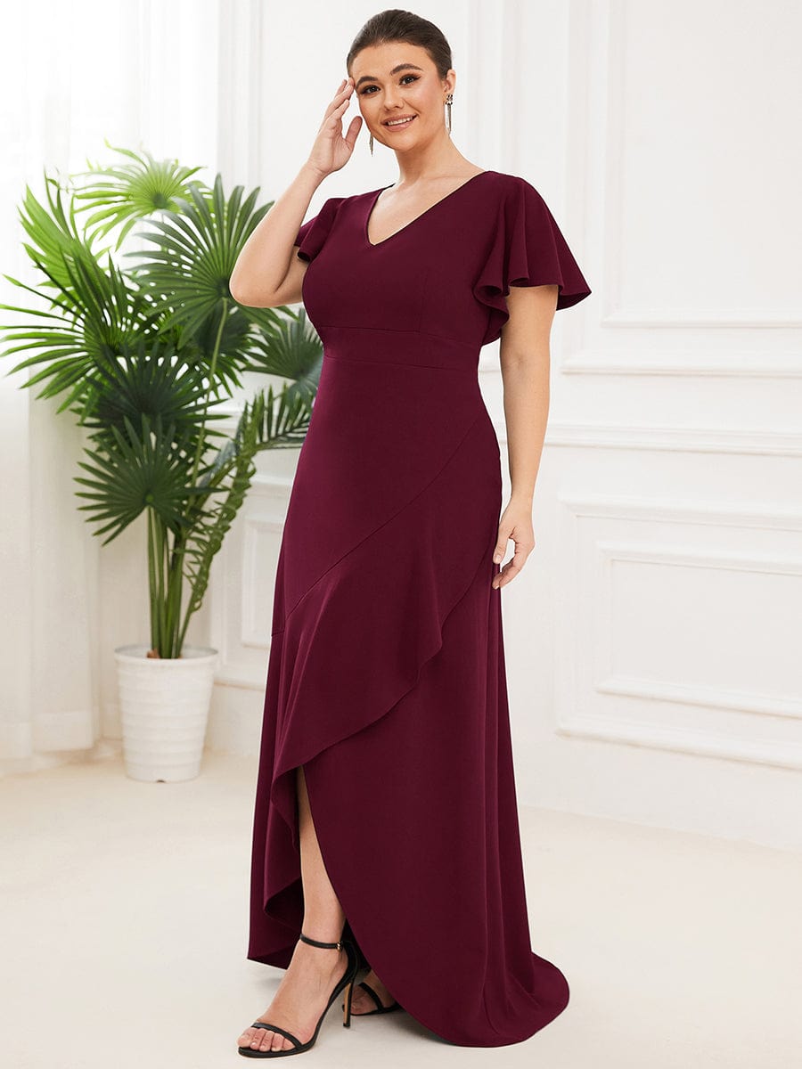 Elegant Plus Size Deep V-Neck Evening Dress with Ruffles Sleeves - Image 14
