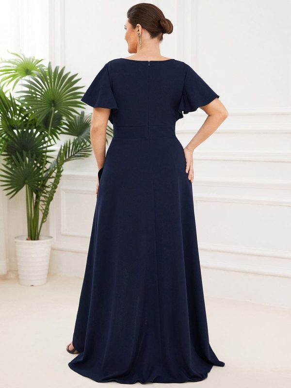 Elegant Plus Size Deep V-Neck Evening Dress with Ruffles Sleeves - Image 2