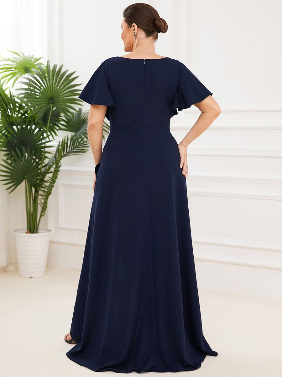 Elegant Plus Size Deep V-Neck Evening Dress with Ruffles Sleeves - Image 2