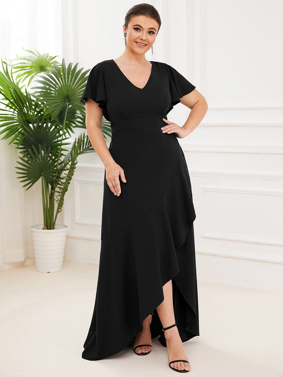 Elegant Plus Size Deep V-Neck Evening Dress with Ruffles Sleeves - Image 6