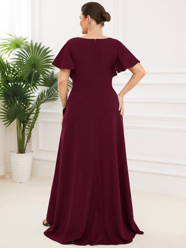 Elegant Plus Size Deep V-Neck Evening Dress with Ruffles Sleeves - Image 12