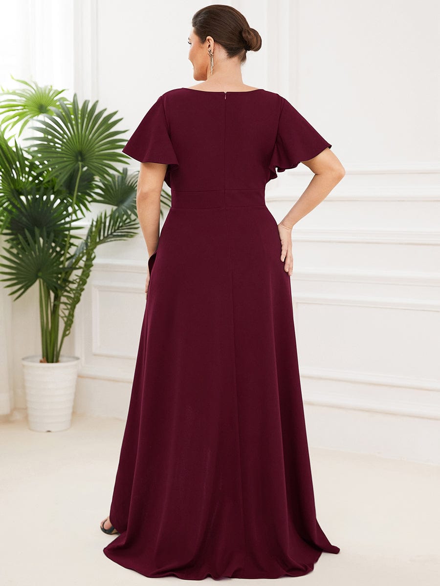 Elegant Plus Size Deep V-Neck Evening Dress with Ruffles Sleeves - Image 12