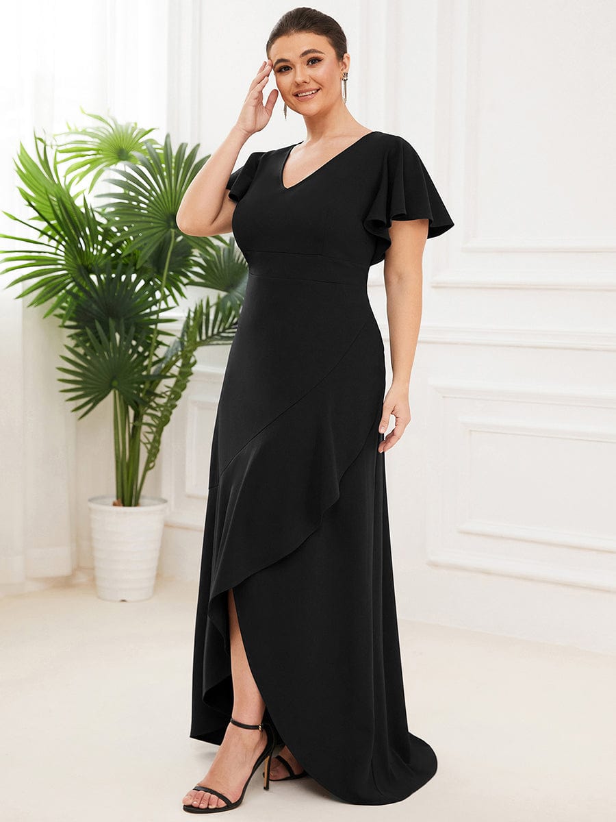 Elegant Plus Size Deep V-Neck Evening Dress with Ruffles Sleeves - Image 9